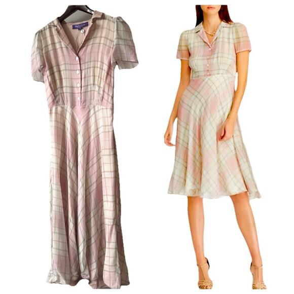 Ralph Lauren Collection Purple Label Silk Shirt Dress Fit Flare Midi Madras 6 S - Picture 1 of 16